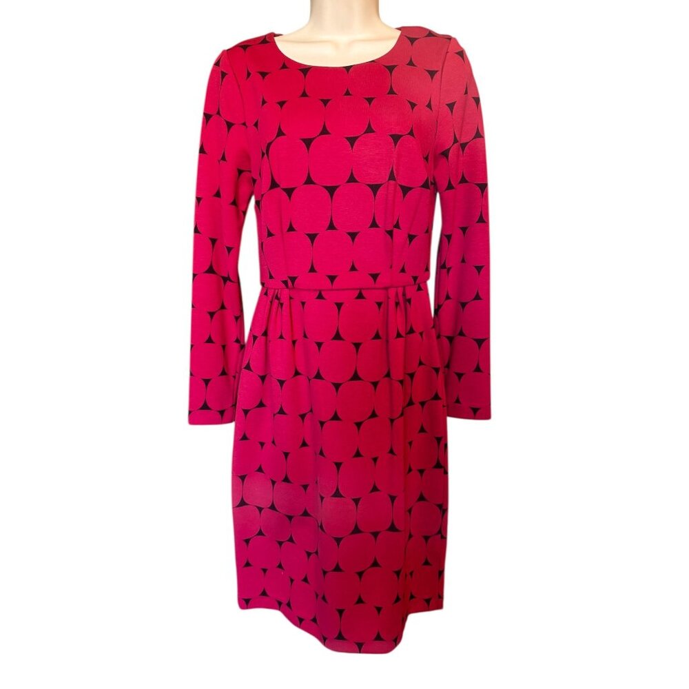 Boden Red Geometric Circle Print Dress US 6R Retro Mod Stretch Chic Spring